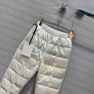 M家秋冬款时髦珠光炫彩镭光保暖羽绒裤90%白鸭绒松紧腰直筒休闲裤|ms