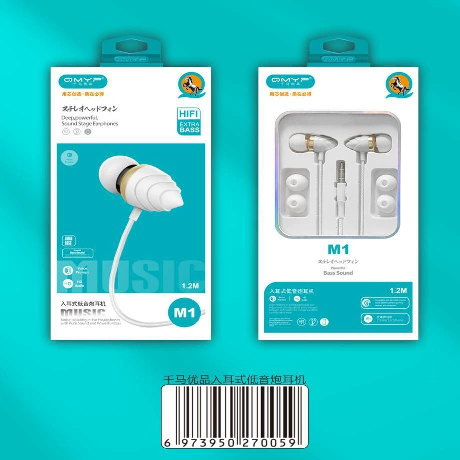 QMYP 3.5mm round hole wire-controlled headphones type in-ear heavy bass listening and talking music wired earplugs