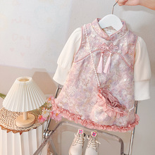 童装女童连衣裙套装加绒2025新款冬装宝宝唐装小童拜年汉服两件套