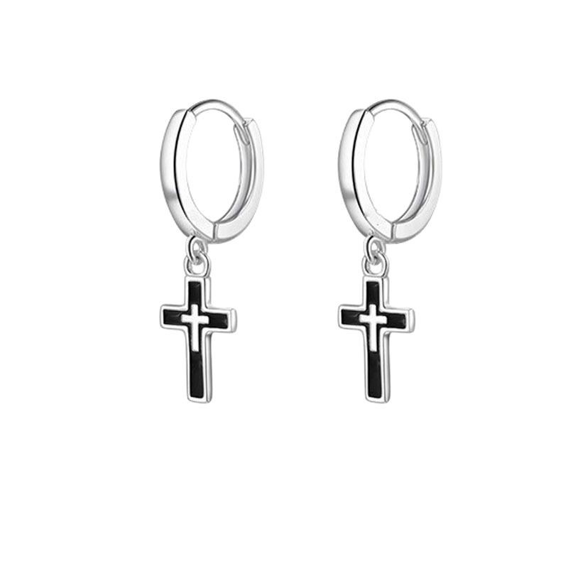 Schwarze Kreuz Ohrstecker Für Herren Minimalistisch Modern_voghion.com