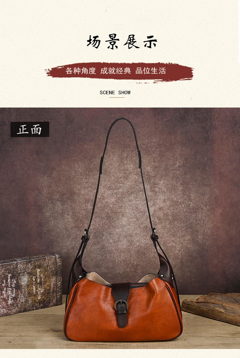 Túi đeo chéo nữ da bò thật vintage, kiểu dáng ôm sát nách — Vàng cổ điển, Màu xanh cổ điển, Nâu cổ điển, Xám đen cổ điển chi tiết 18