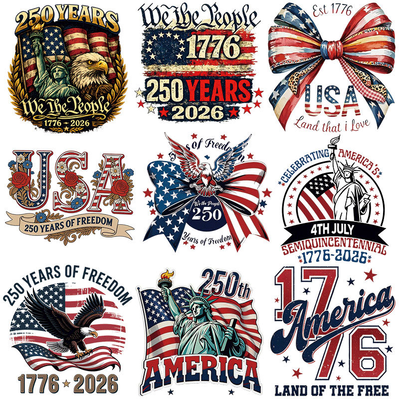 跨境独立日250周年烫画批发 热转印衣服贴胶印印花logo烫印贴烫图