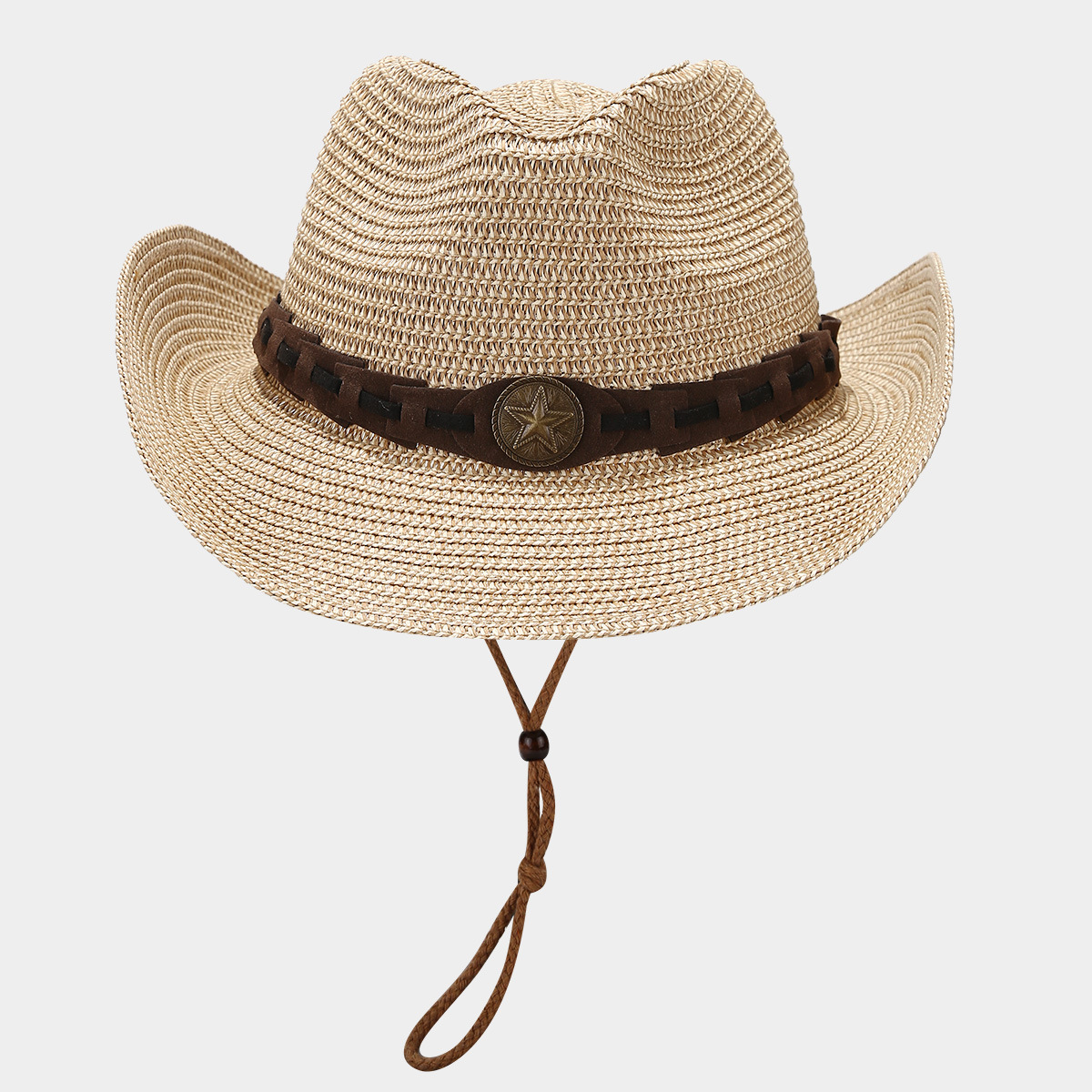 El viento del oeste decoración de sombrero de paja de vaquero para hombres y mujeres de verano retro al aire libre con cuerda a prueba de viento sombrero de sombrero solar transpirable