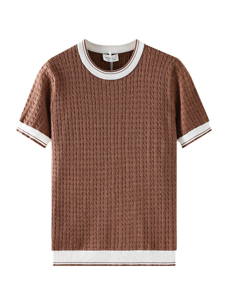 Europa y los Estados Unidos viejos hombres de estilo de dinero de cuello redondo camiseta de punto de seda de hielo hombre de manga corta de verano lujoso ligero de alto nivel sensación de moda de hombre