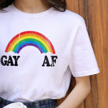 短袖新款2024创意彩色彩虹GAY AF字母印花休闲短袖女士T恤T-shirt