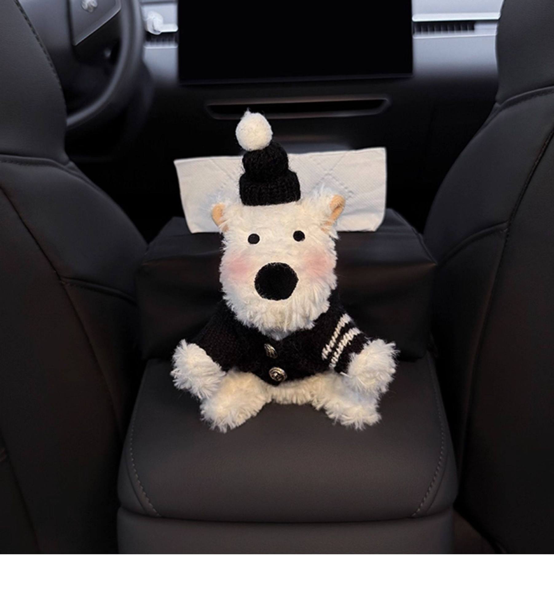 New West Highland Car Armrest Box Tissue Box Storage Car Tissue Holder Seat Tissue Bag Decoration Cute for Women
