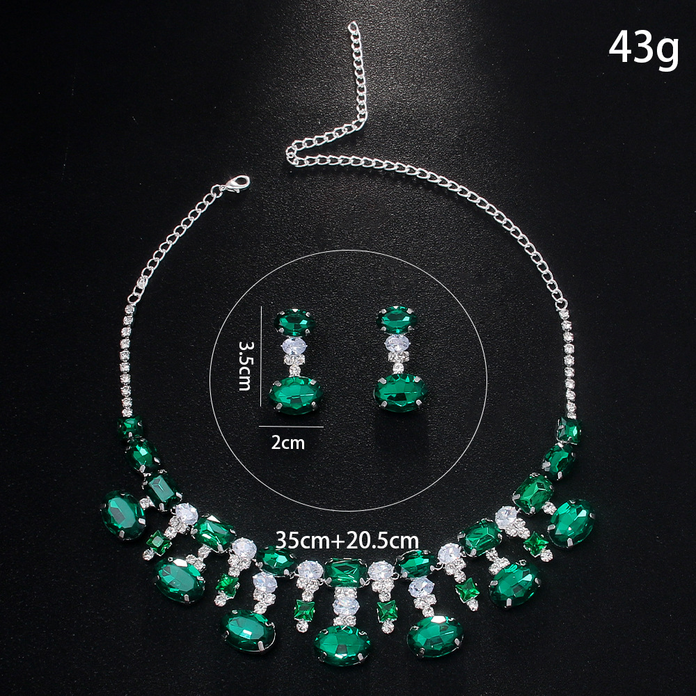 Europa y los Estados Unidos nuevos juegos de joyería esmeralda de lujo cadenas de diamante simple pendientes accesorios Joyería Set