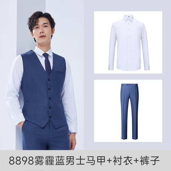 Men's haze blue vest+shirt+pants