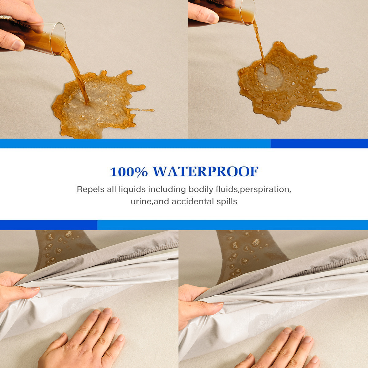 Solid Color Waterproof Bedding Fitted Sheet Mattress Protective Cover Japanese Size_voghion.com