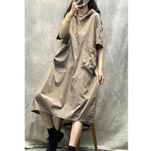 外贸意大利尾货剪标大牌女复古工装卫衣长裙子休闲宽松连帽连衣裙