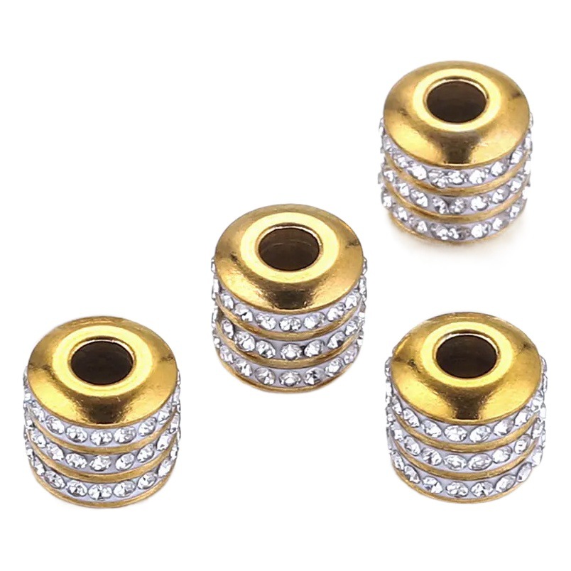 Acero inoxidable tres barras cuentas de diamante a través del agujero cuentas de diamante pulsera tubo largo cuentas de acero DIY joyería hecha a mano collar accesorios de la joyería