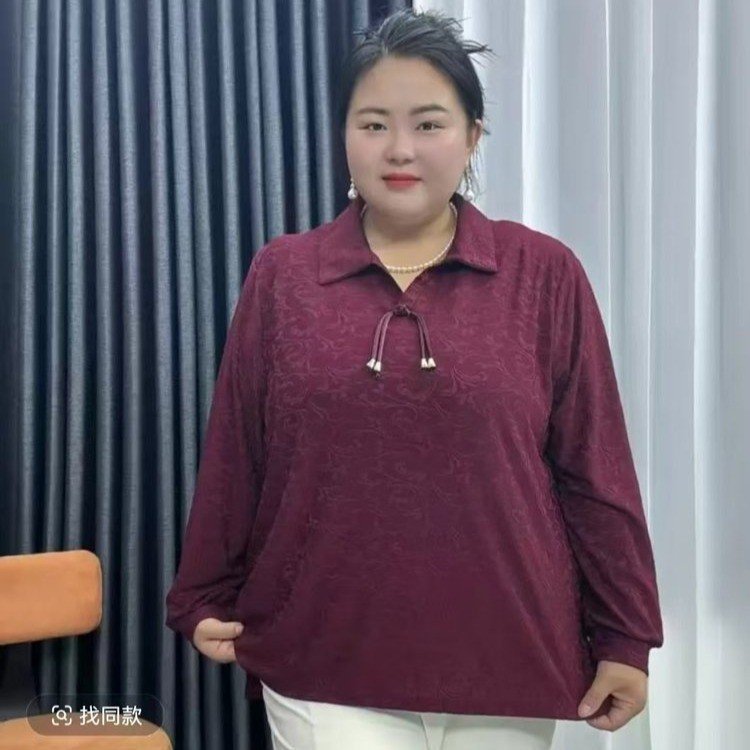 一件代发直播爆款2025秋季款时尚翻领洋气百搭减龄胖妈妈装打底衫|undefined