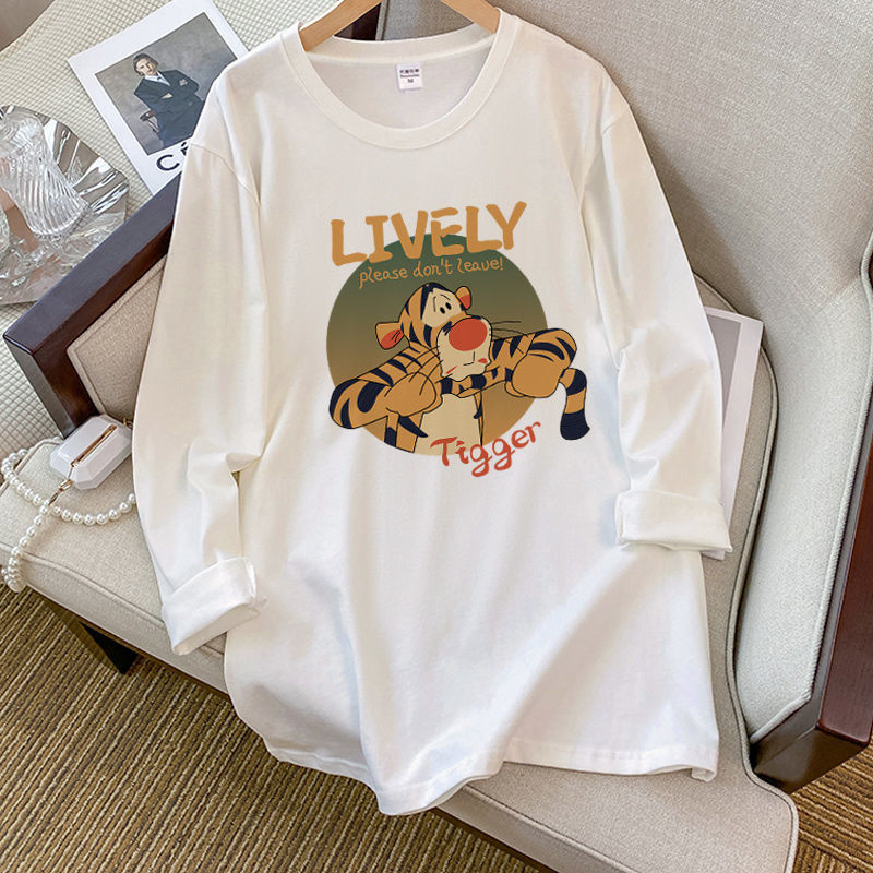 純綿長袖tシャツ女性秋新作韓国版ins潮オリジナルデザイン感プリント超美しいシャツ上着|undefined