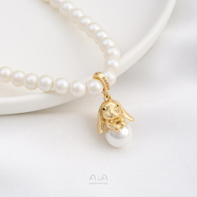 吊坠批发14K包金保色兔子长耳兔珠托扣diy手工粘水晶珍珠项链挂件