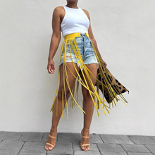 5590 欧美朋克风个性纯色长流苏半身过膝长裙装饰裙 不含牛仔裤