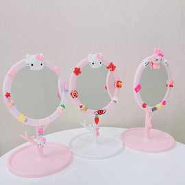 可爱粉色台式化妆镜摆放挂镜两用女生可收纳盒补妆镜少女心韩国风