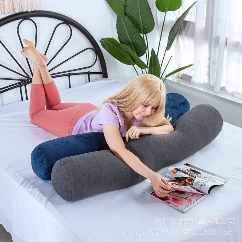 Simple Cylindrical Pillow on the Bed, Round Lumbar Pillow, Removable and Washable Long Pillow, Pregnant Woman Side Sleeping Leg Pillow Sofa