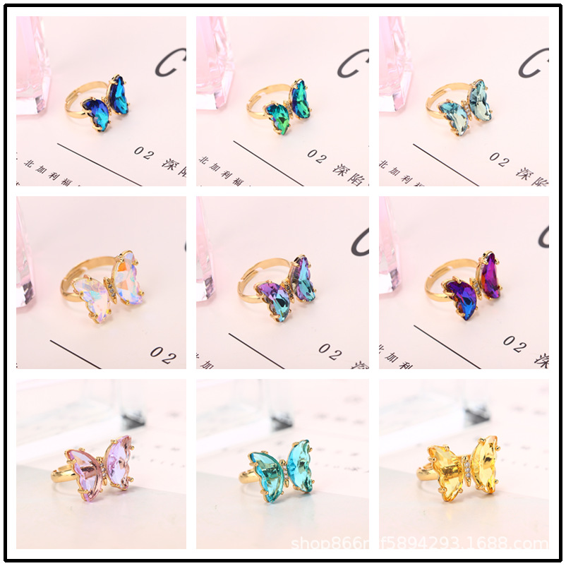 Venta caliente transfronteriza 18K oro real electrochapado circón mariposa anillo ajustable abierto personalidad femenina INS Mori pulsera