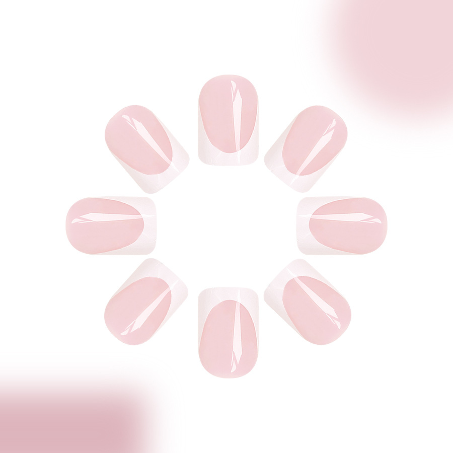 Unghie corte e lucide quadrate, semplici, rosa, bordo bianco, da indossare, unghie europee e americane, versatili ed eleganti, manicure da 24 pezzi_voghion.com