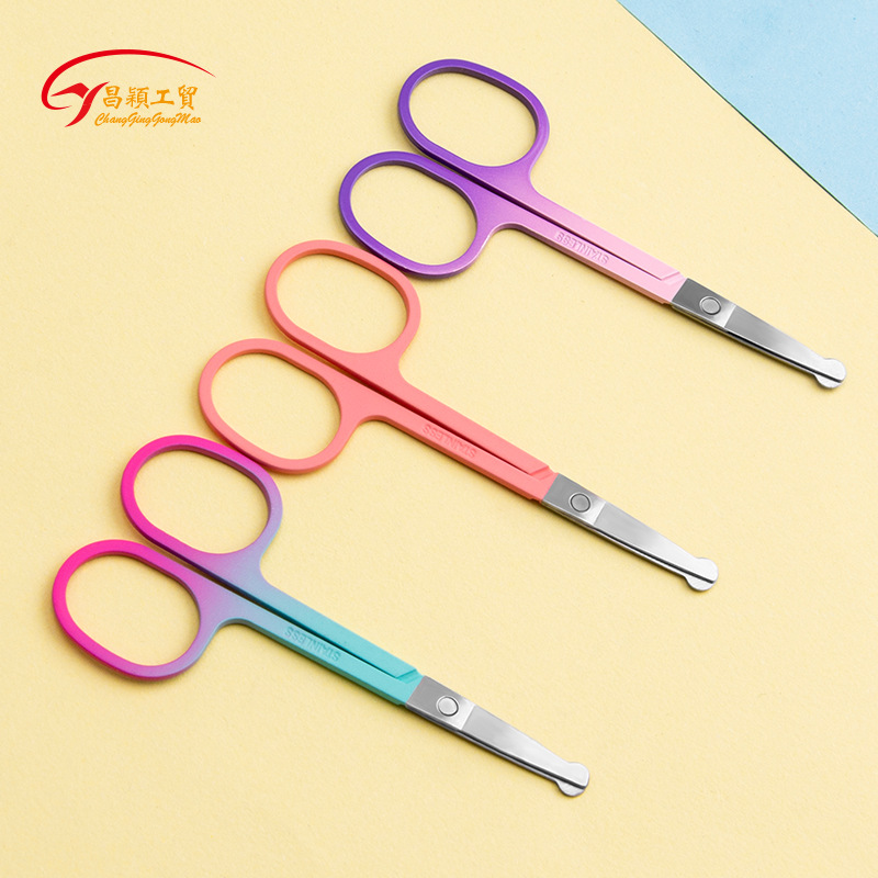 Suministro directo de fábrica herramientas de belleza Acero inoxidable oro rosa corte de cejas 21,5 tijeras gruesas nariz tijeras de pelo corte de cejas tijeras de belleza