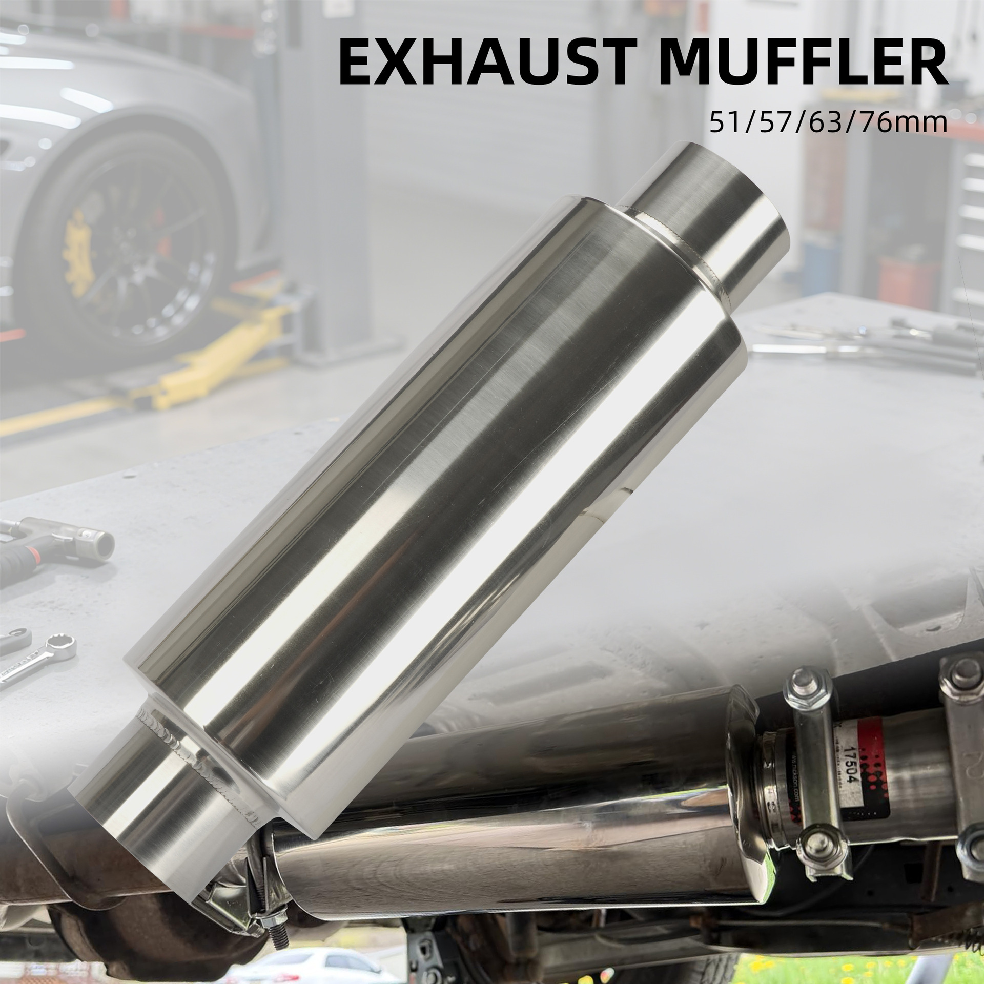 Universal Bright Silver Exhaust Pipe for Cars 51/57/63MM Stainless Steel Straight Muffler Modification