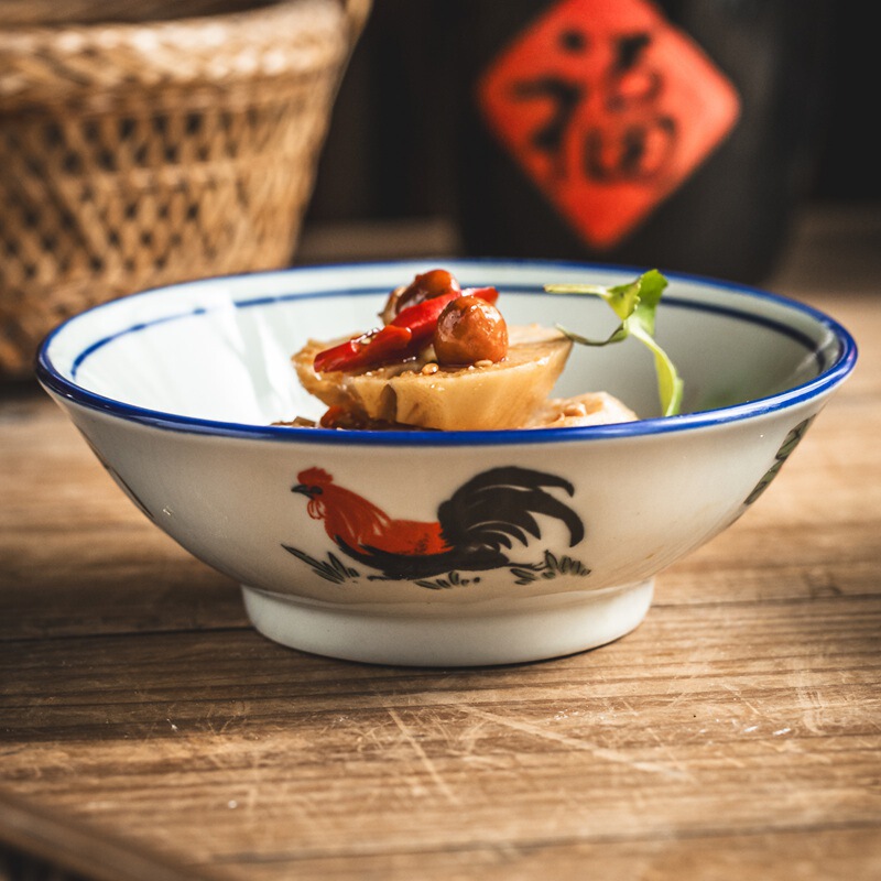 Rooster Bowl 5inch Personal Ceramic Rice Bowl for Eating, Household Chicken Bowl, Conical Bowl, Small Wine Bowl, Traditional Style Rooster Bowl 5inch Personal Ceramic Rice Bowl for Eating, Household Chicken Bowl, Conical Bowl, Small Wine Bowl, Traditional Style