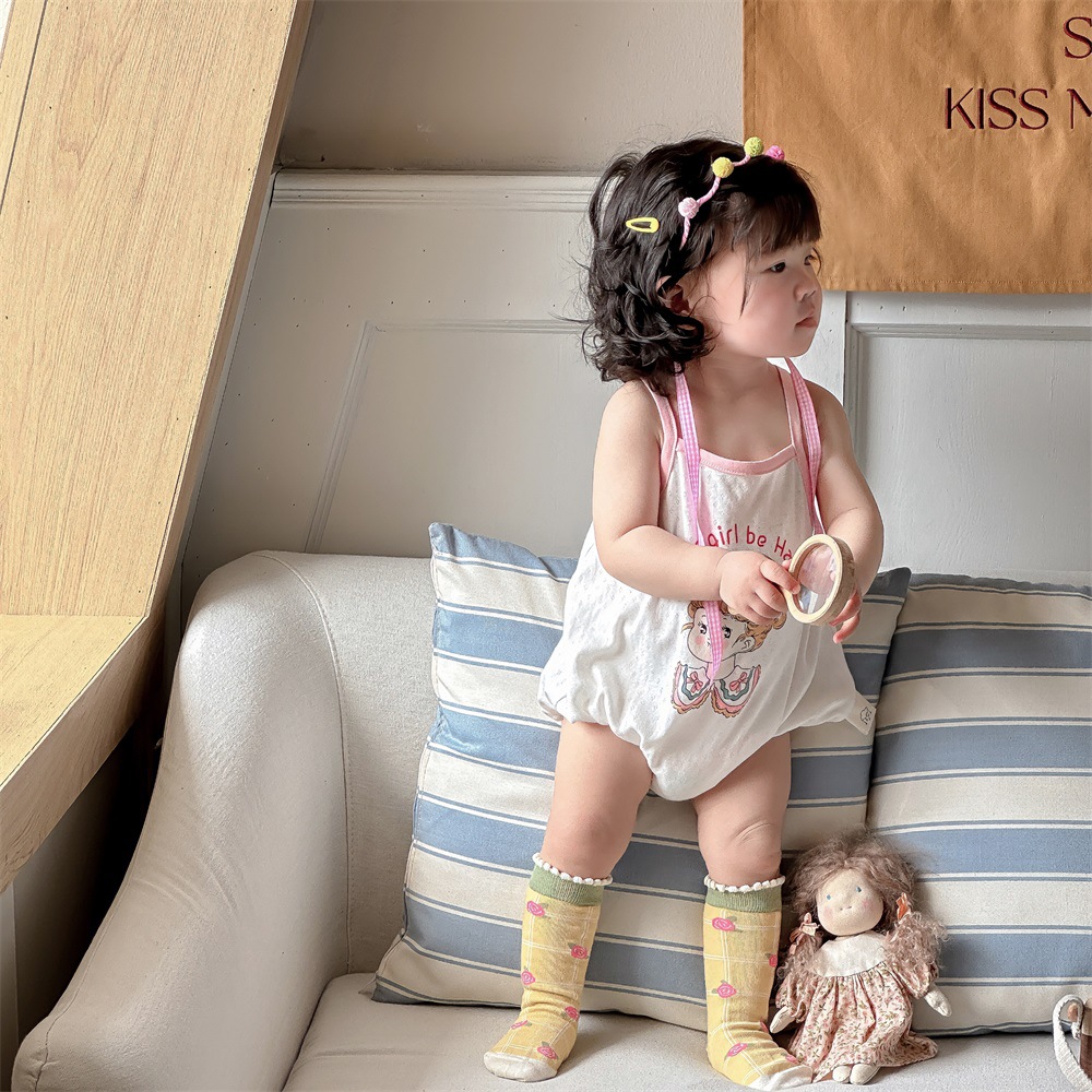 Verano coreano estilo ins dibujos animados bebé estilo delgado gatee lindo mameluco 0-2 años bebé tirantes bolso de culo