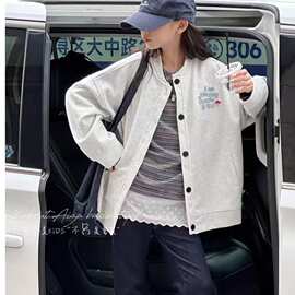 发泡印花工艺  棒球服女童开春外套2026新款儿童洋气时髦夹克现货