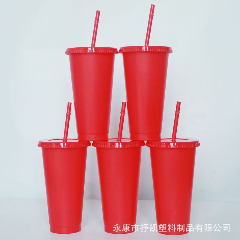 Amazon の人気の 24 オンス赤いストローカップ大容量 pp 単層プラスチックカップ 710 ミリリットル印刷可能なロゴ|undefined