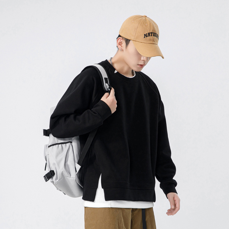 Autumn Men's Sweatshirt Haichengyun Men's New Heavyweight Loose Long-Sleeved Fleece-Lined Fake Two-Piece Round Neck Sweatshirt for Men