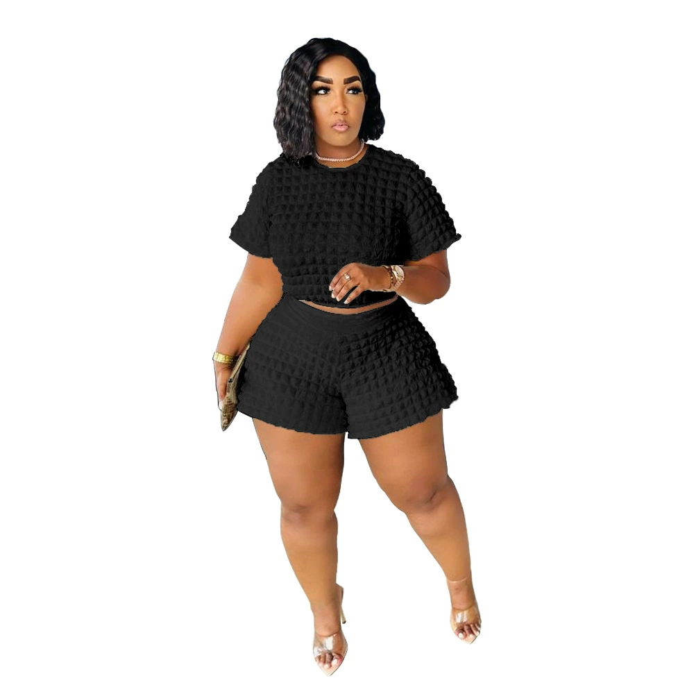 Летний комплект из двух частей, plus size европейского стиля — однотонный, повседневный, XL–4XL