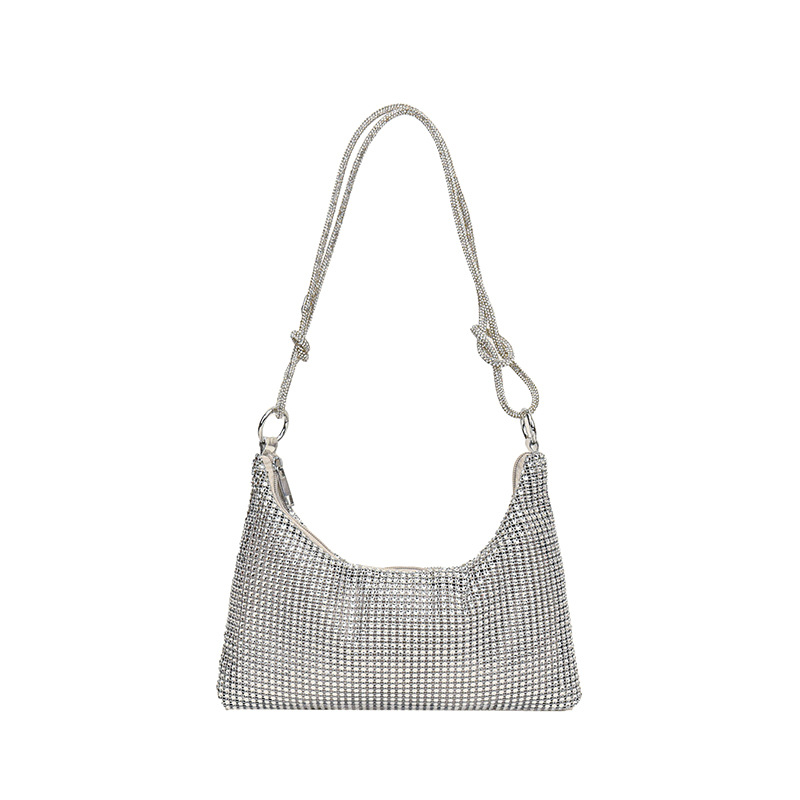 Ready Stock Cross-Border European & American Sparkling Rhinestone Zipper Knot Underarm Bag Crescent Shoulder Bag Women's Diamond Evening Bag - Thumbnail 7