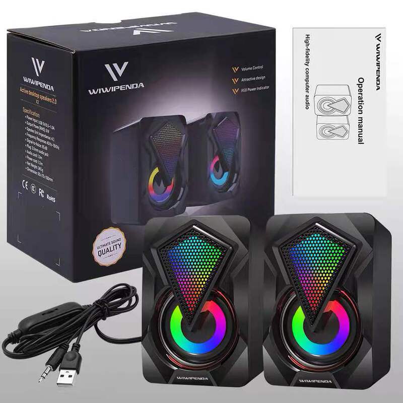 Cross-Border Computer Mini Speakers in Stock for Long-Term Wholesale, Mini USB Colorful Light Laptop Speakers, Langjing Factory Store