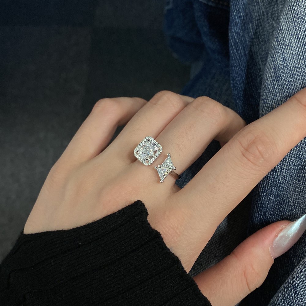 Luxurious Square Rhombus Sterling Silver Plating Zircon Open Ring