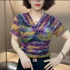 ドロップシッピング 2025 夏の新通気性弾性メッシュボトムシャツフェミニン半袖 Tシャツ女性のトップ