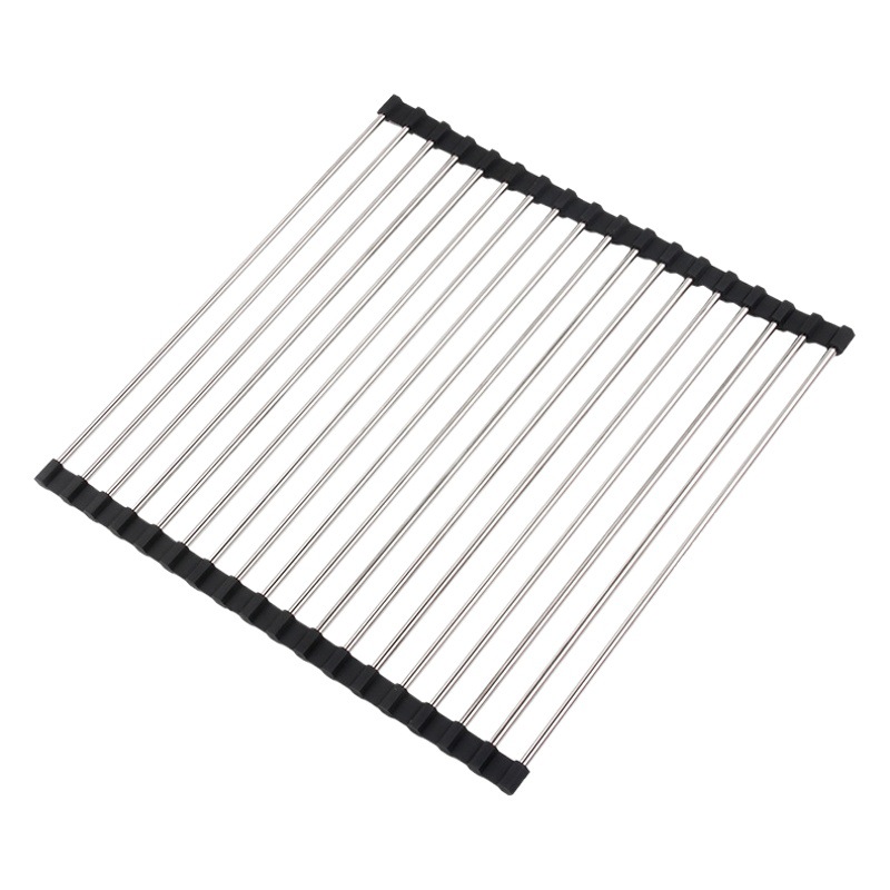Practical Sink Dish Drip Rack Stainless Steel Foldable Sink Roller Curtain Rack Dish Bowl Drying Rack