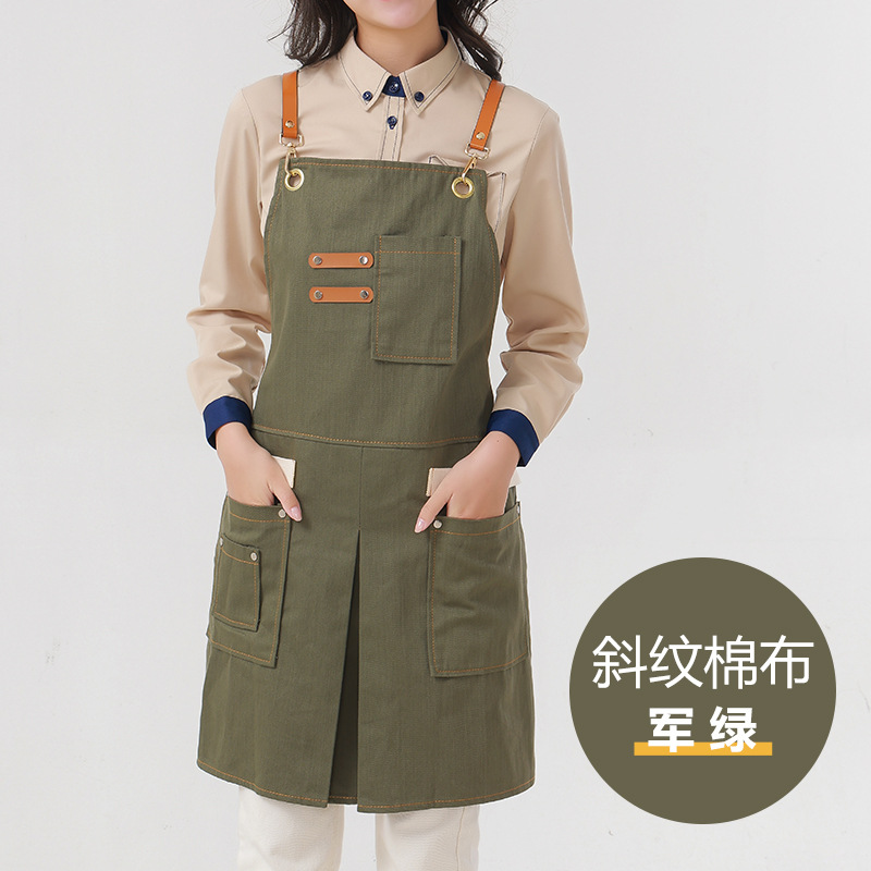 Delantal transfronterizo de algodón de sarga de Amazon, delantal de trabajo amarillo suave con abertura plegable y logotipo personalizado, venta al por mayor