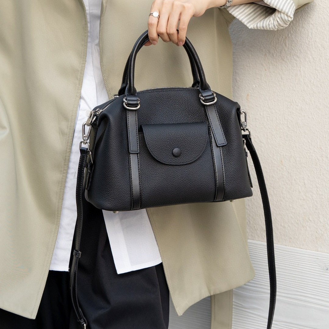 Cross-Border Simple Retro Women's Genuine Leather Handbag Boston Bag Work Commuter Versatile Shoulder Bag Crossbody Bag - Thumbnail 4