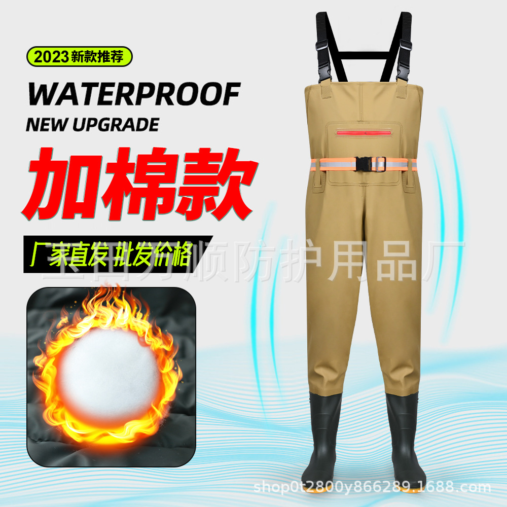 Padded Warm Fishing Suit, Cold Storage Thermal Waterproof Pants, Fishing One-Piece Half-Body Rain Pants, Thickened Men's Waterproof Clothing