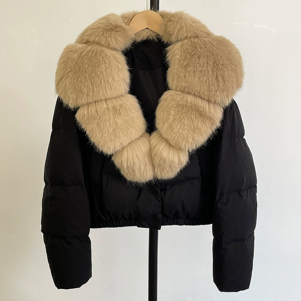 Пуховик Velvet Duck-Down зимний, короткий пуховик с крупным Faux-Fur воротником, размеры S–M