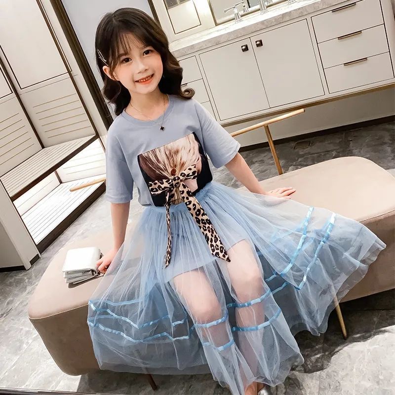 Falda de verano para niñas 2025 Nueva falda de malla de princesa para niños de dos piezas Ropa de verano para niñas