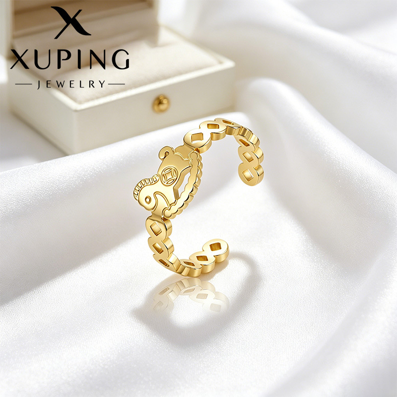 Xuping acero inoxidable 24k hueco pony abierto anillo nuevo estilo chino zodiacal imitación joyas de oro al por mayor mujeres