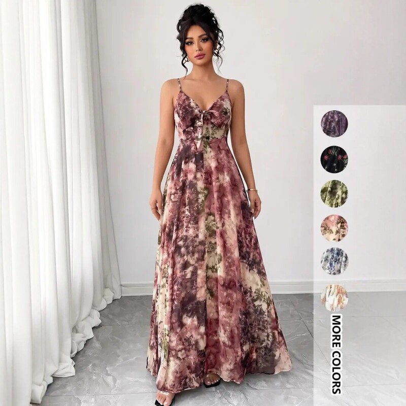 2025 New European and American Style Printed Suspender Long Dress Summer Vacation Flowy Dress 2025 New European and American Style Printed Suspender Long Dress Summer Vacation Flowy Dress