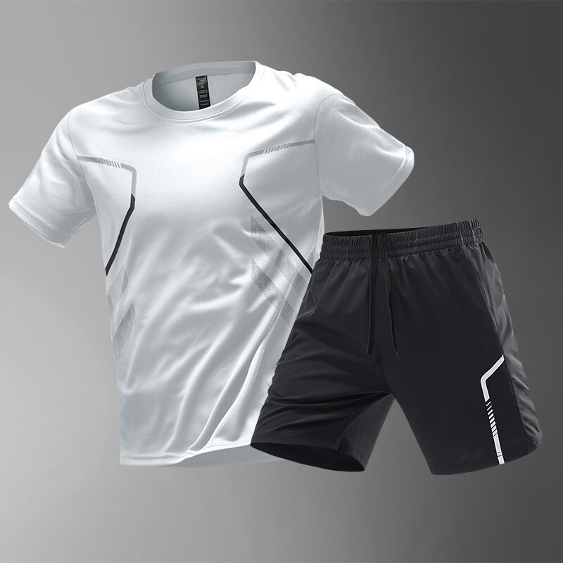 Sports Suit Men's Ice Silk Quick-Drying Clothing Fitness T-Shirt Running Short-Sleeved Shorts Training Clothes Foreign Trade Cross-Border Wholesale Sports Suit Men's Ice Silk Quick-Drying Clothing Fitness T-Shirt Running Short-Sleeved Shorts Training Clothes Foreign Trade Cross-Border Wholesale