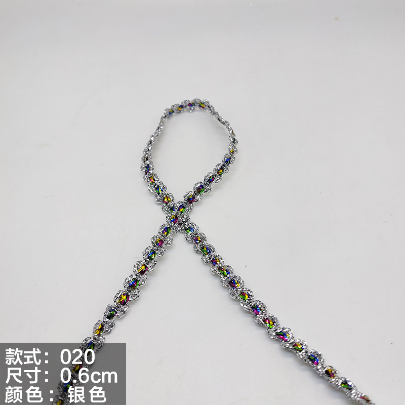 Colorido encaje de oro y plata perlas de triángulo de seda al por mayor de oro y plata cebolla diente borde DIY rendimiento accesorios de ropa estilo étnico cinta