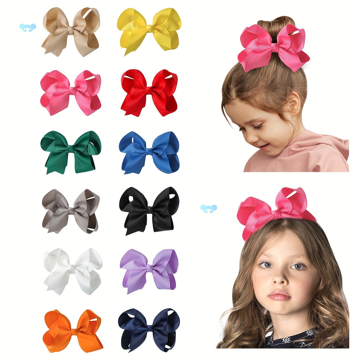 12pcs 6 Inch Girl Hair Bows Boutique Hair Clip Girls 'Cross-border