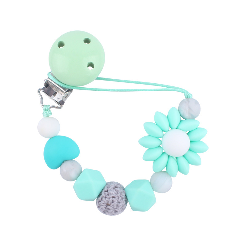 Bebé de dibujos animados flor chupete cadena creativa bebé cuentas de silicona mordedura molar cadena anti-caída Amazon nuevo