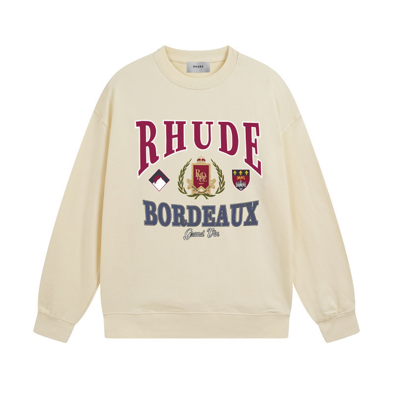 Cross-Border Supply Rhude American Retro Print High Street Versatile Trendy Brand Unisex Pure Cotton Loose Sweatshirt Collection Ins