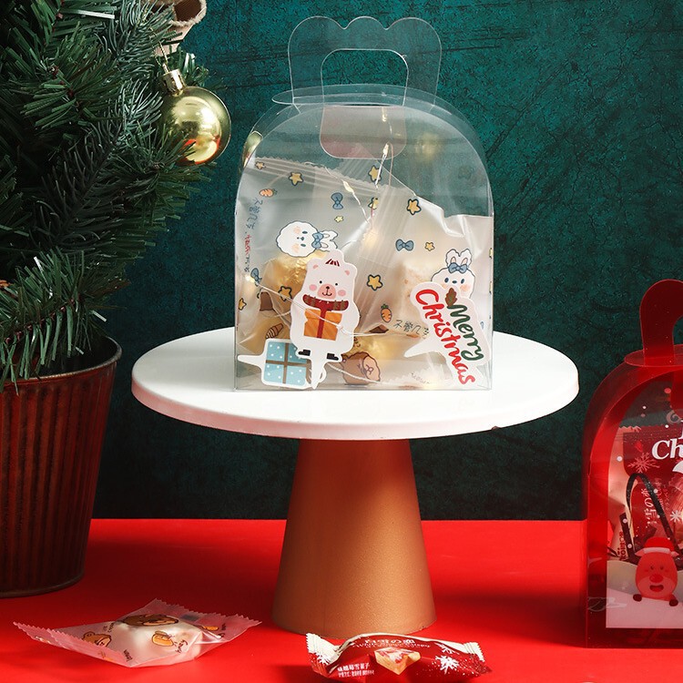 新しいクリスマスの手提げ箱クッキー牛圧延糖小プレゼント箱サンタクロース透明手提げ空箱|undefined