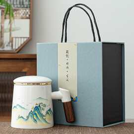 陶瓷茶水分离茶杯创意国潮仙鹤办公杯马克杯泡茶杯子公司l礼品log